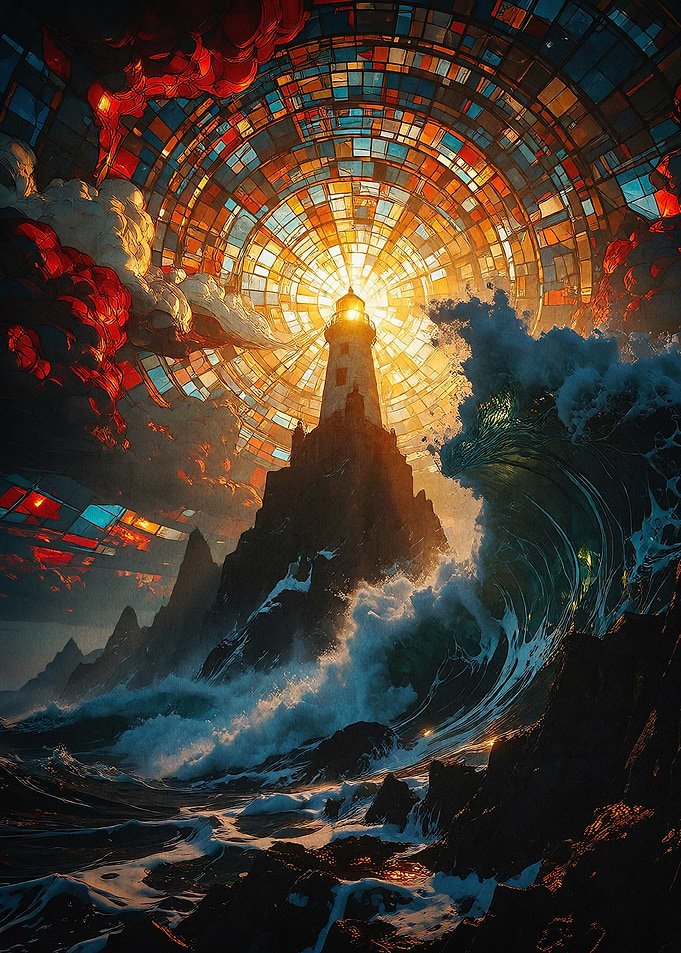 Lighthouse Stained Glass Art Poster