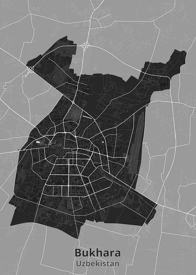 Minimalist Map of Bukhara, Uzbekistan