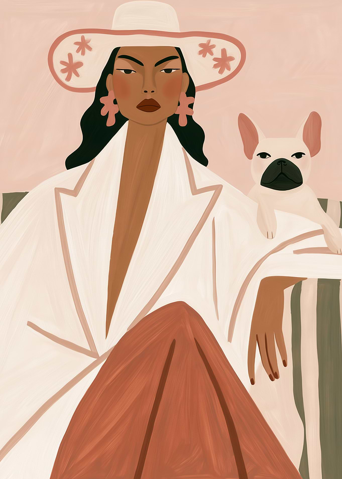 Stylish Woman with French Bulldog Portrait