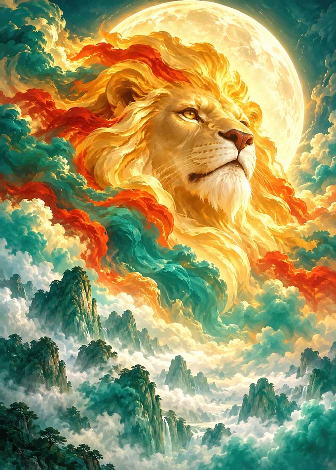 Majestic Lion Spirit Above Mountain Peaks