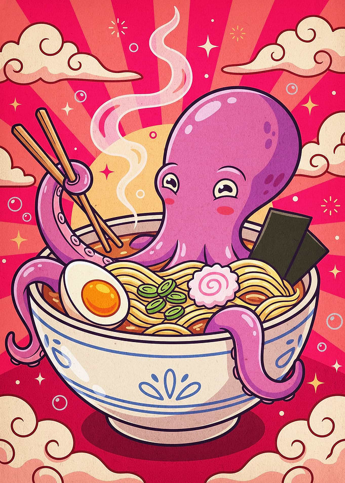 Octopus Ramen Kawaii Pop Art