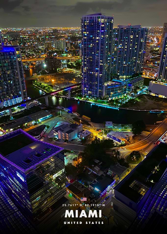 Nighttime Aerial View of Miami Skyline