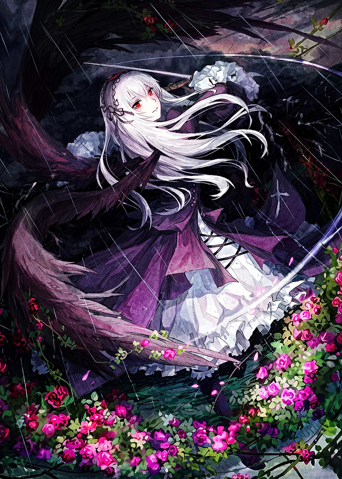 Anime Girl with Wings and Roses