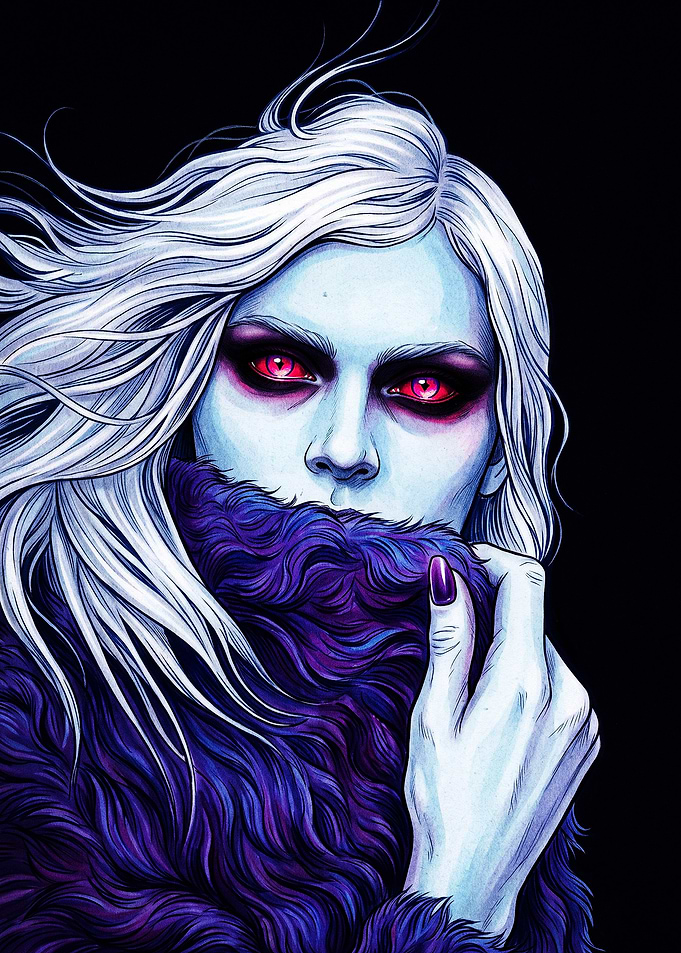 Gothic Vampire Woman with Red Eyes