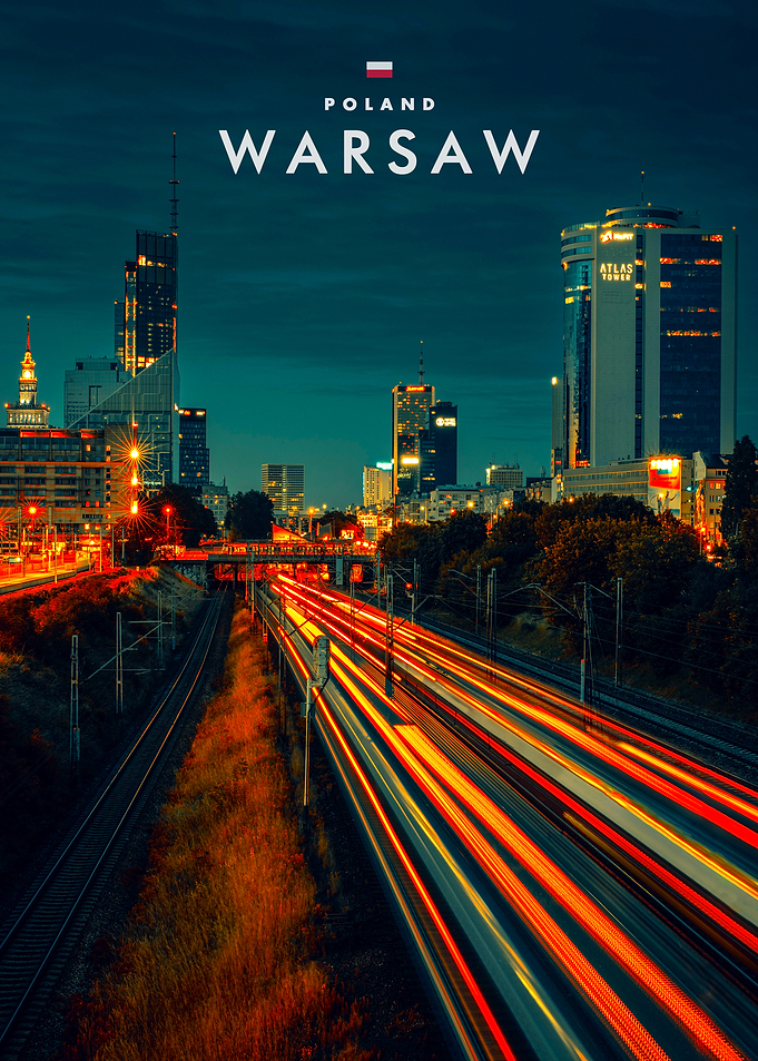 Warsaw Poland Cityscape Night Poster