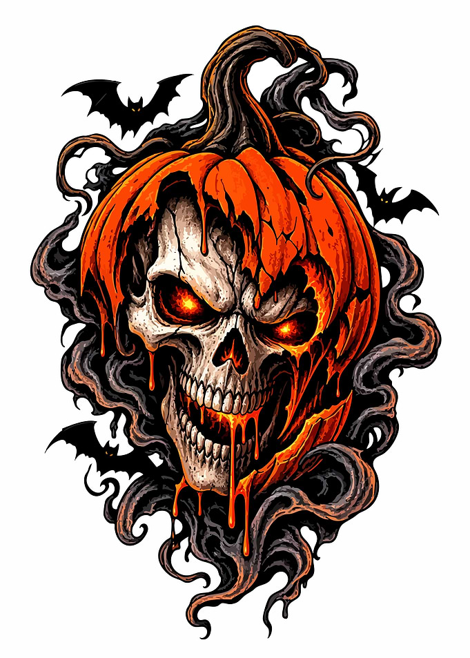 Spooky Skull Pumpkin Halloween Illustration