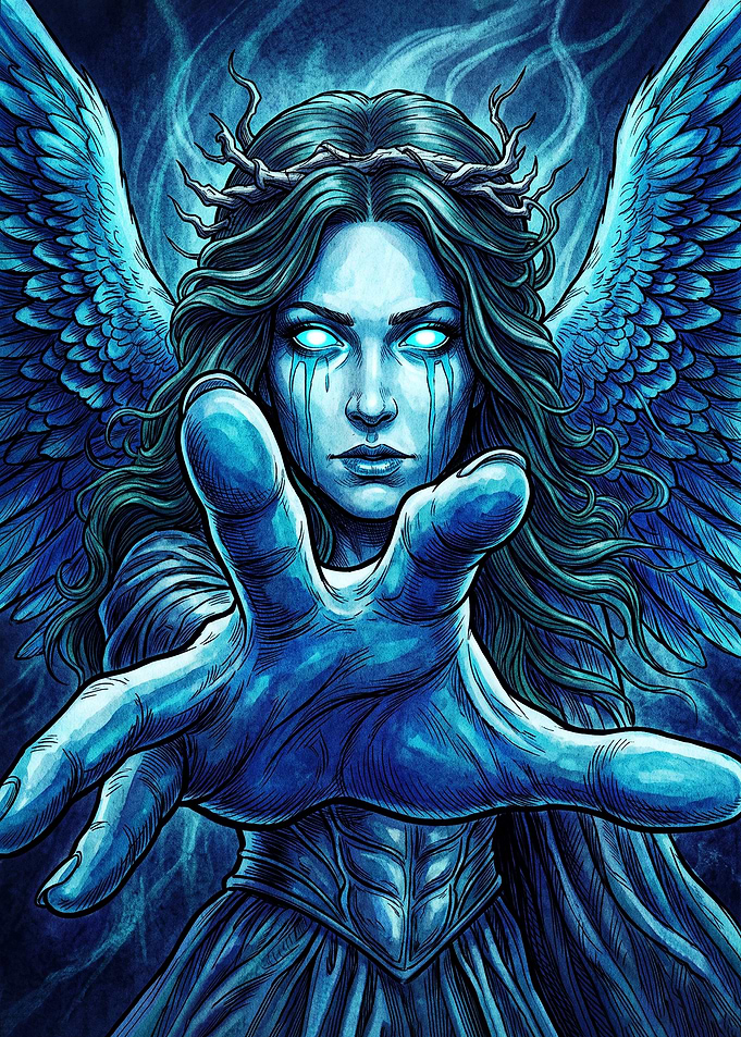 Ethereal Blue Angel Reaching Out
