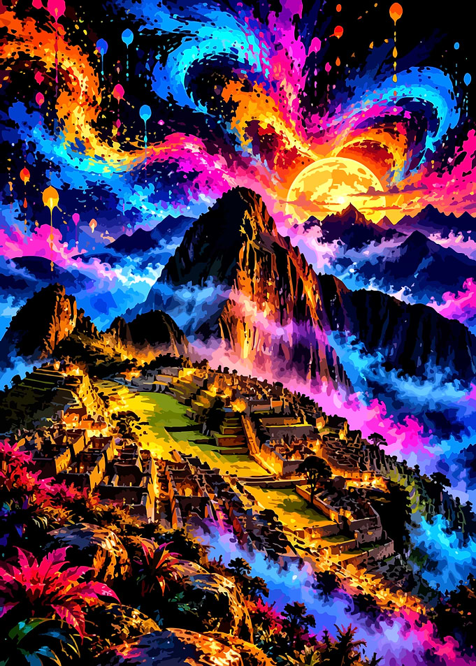 Psychedelic Machu Picchu Landscape Art