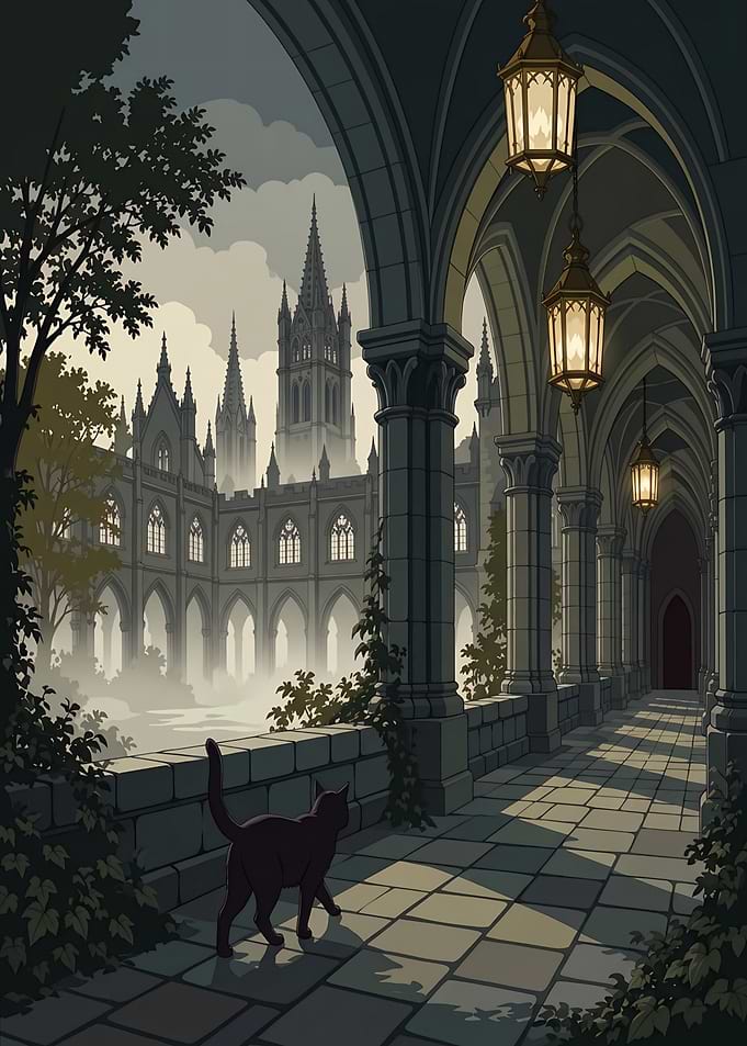 Black Cat in Gothic Cloister