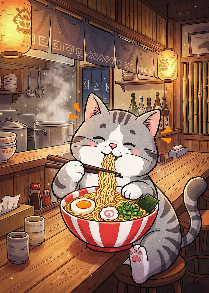 Cute Cat Ramen Anime Poster