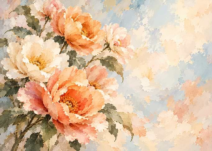 Soft Pastel Peony Floral Painting