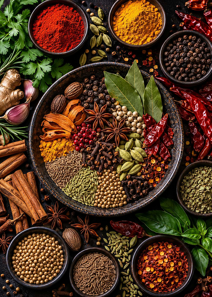 Assorted Spices and Herbs Arrangement