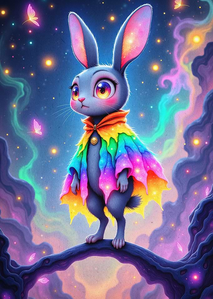 Cosmic Bunny Rainbow Fantasy Poster