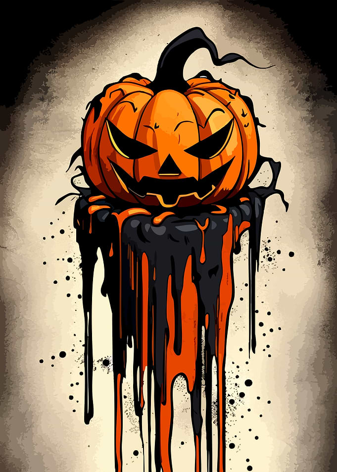 Melting Jack-o'-Lantern Halloween Illustration