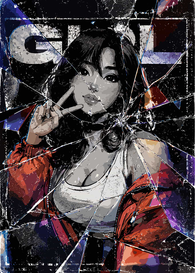 Broken Glass Anime Girl Portrait