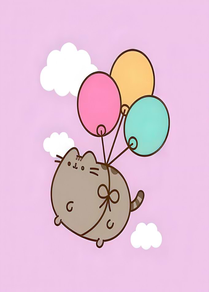 Pusheen Cat Floating with Balloons