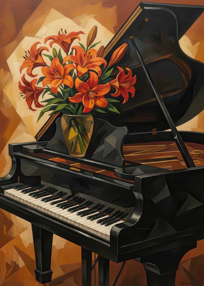 Grand Piano with Orange Lilies