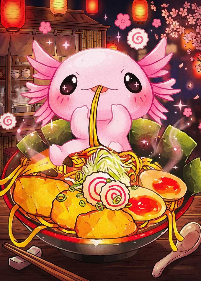 Axolotl Ramen Kawaii Anime Art