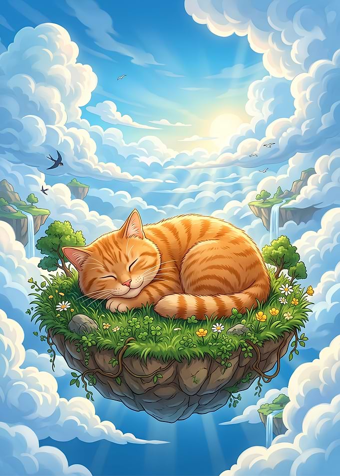 Sleeping Orange Tabby on Floating Island