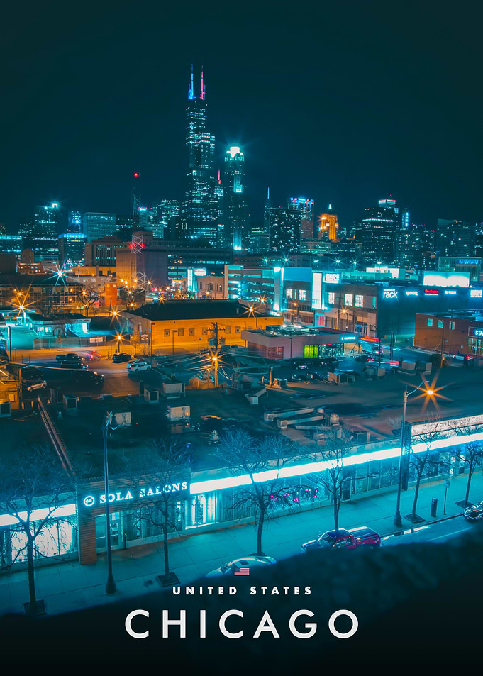 Chicago Skyline Night Cityscape Poster