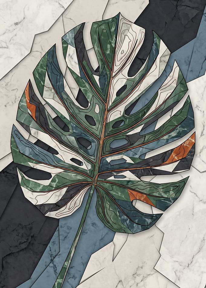 Abstract Marble Monstera Leaf Art