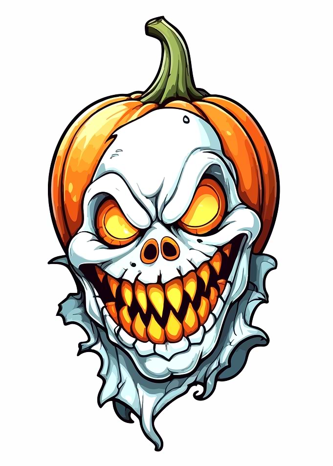 Spooky Halloween Pumpkin Skull Illustration