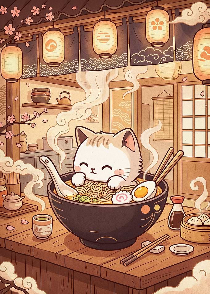 Ramen Cat Cute Japanese Anime Art