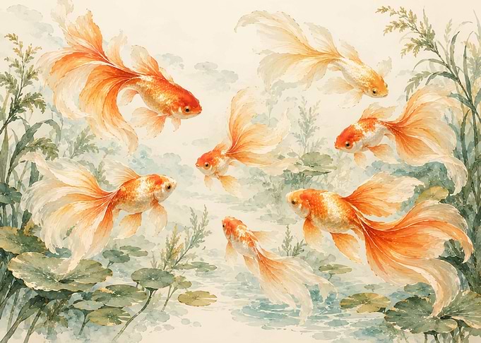 Elegant Goldfish Swimming in Pond