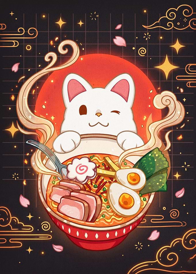 Cat Ramen Bowl Cute Kawaii Poster