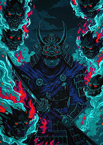 Samurai Demon Ghost Dark Art Poster