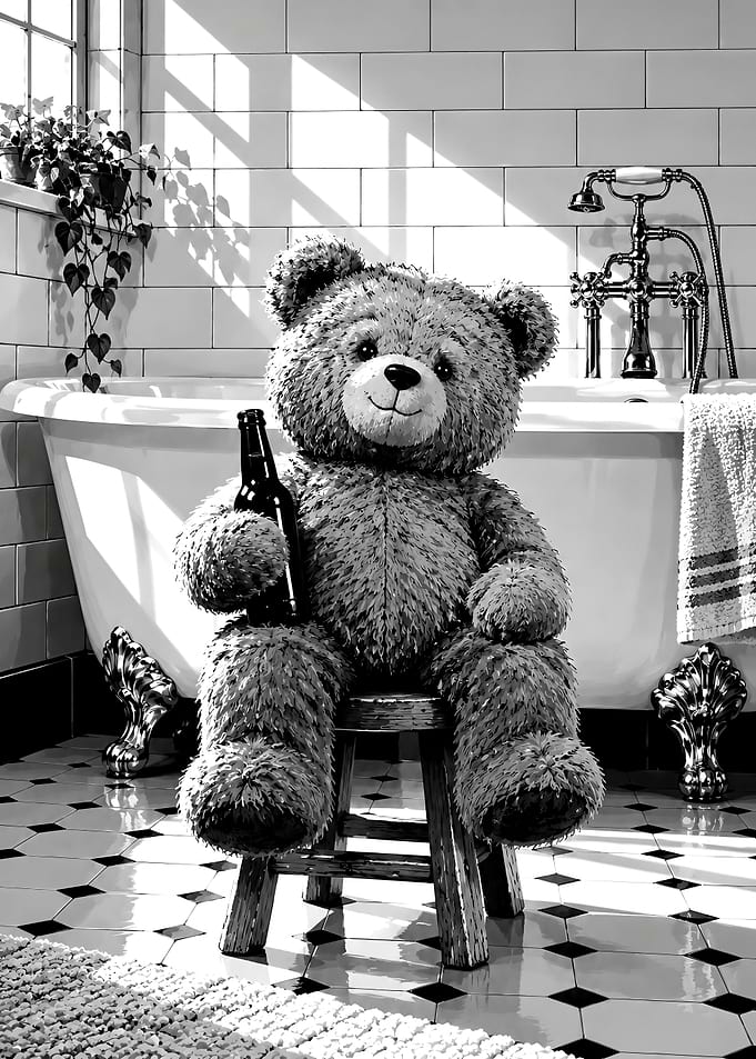 Teddy Bear Relaxing in Bathroom