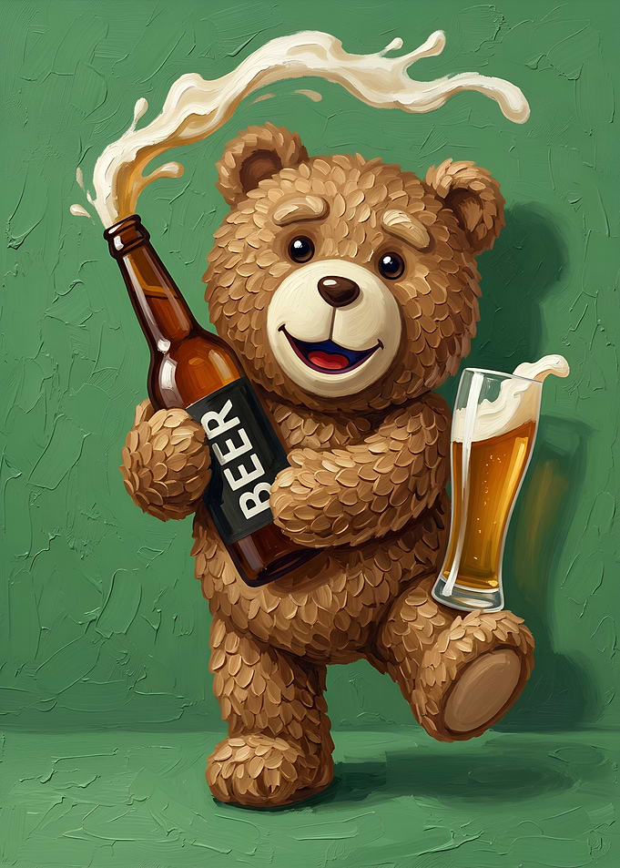 Teddy Bear Celebrating with Beer Drink