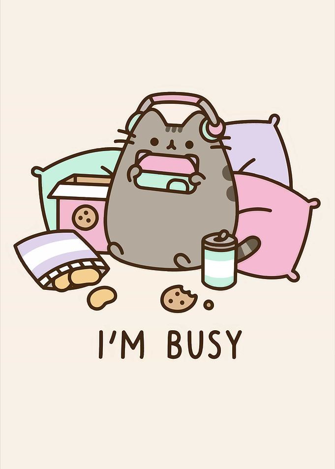Pusheen Cat Busy Gaming Illustration