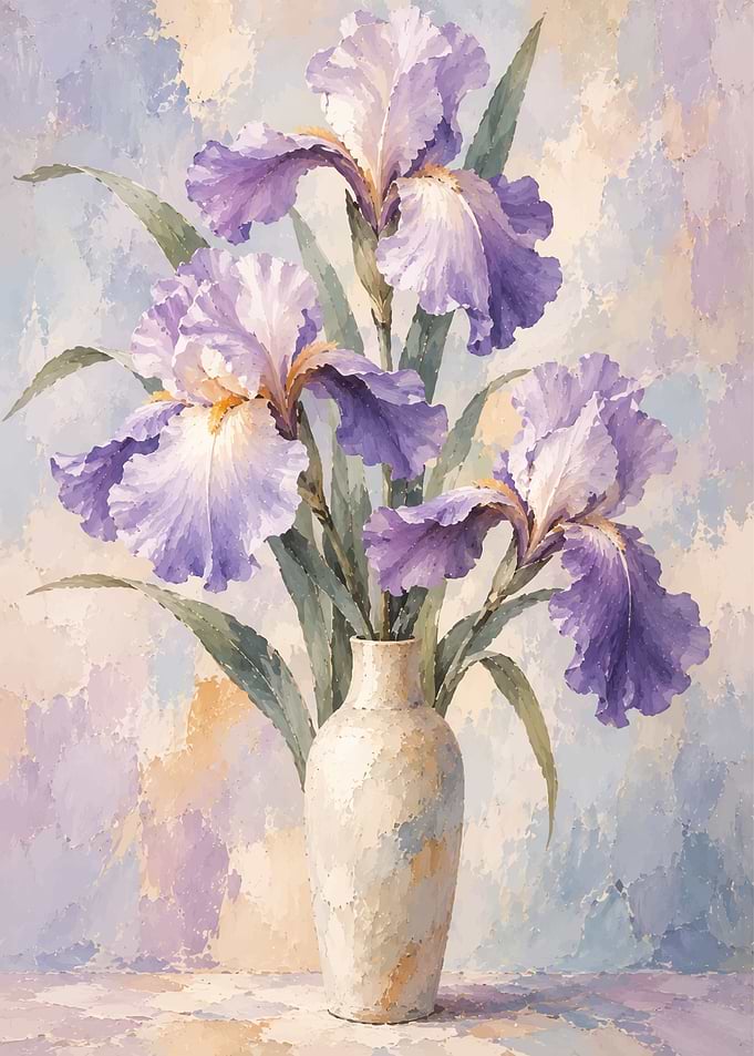 Purple Iris Flowers in Vase