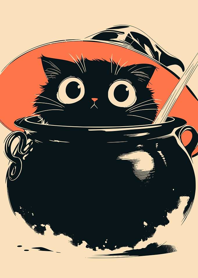 Witch Cat Magic Cauldron Halloween