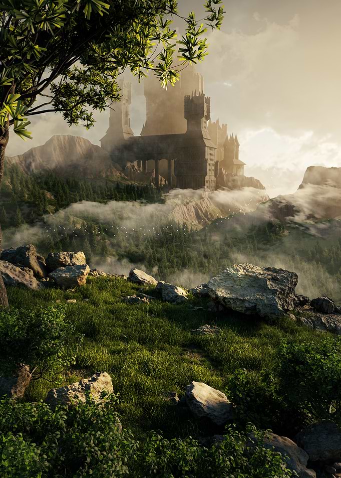 Misty Mountain Castle Landscape