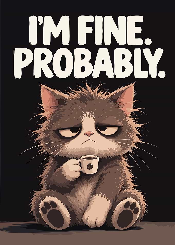 Grumpy Cat Drinking Coffee Poster