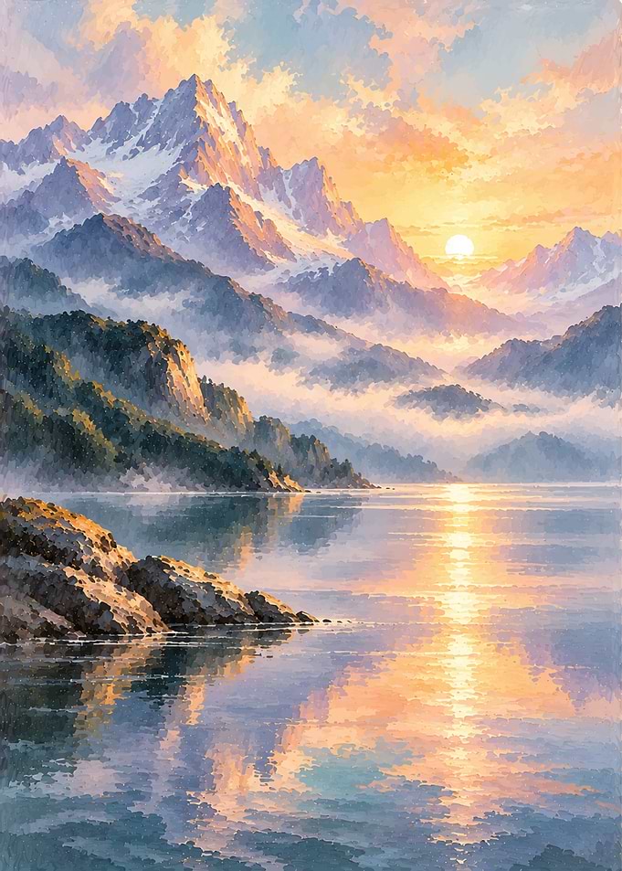 Golden Sunset Over Mountain Lake