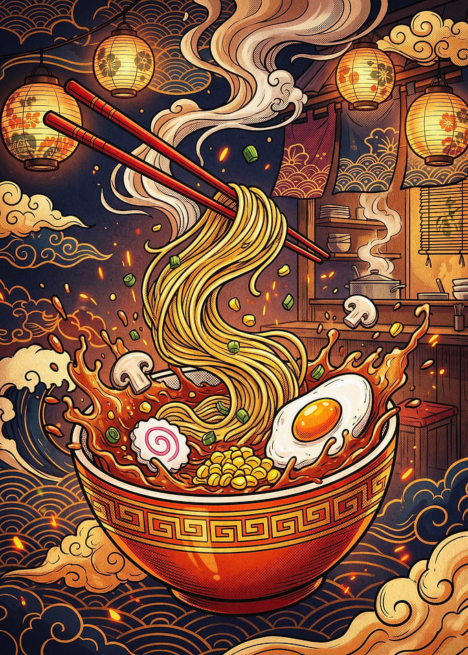 Japanese Ramen Noodles Pop Art Post