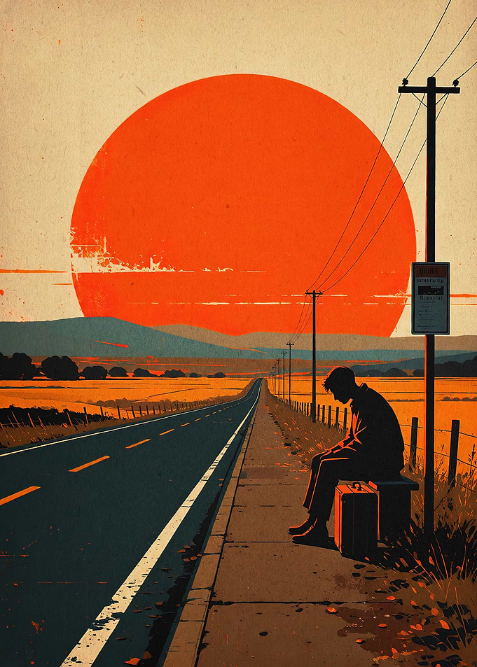 Sunset Road Travel Retro Poster