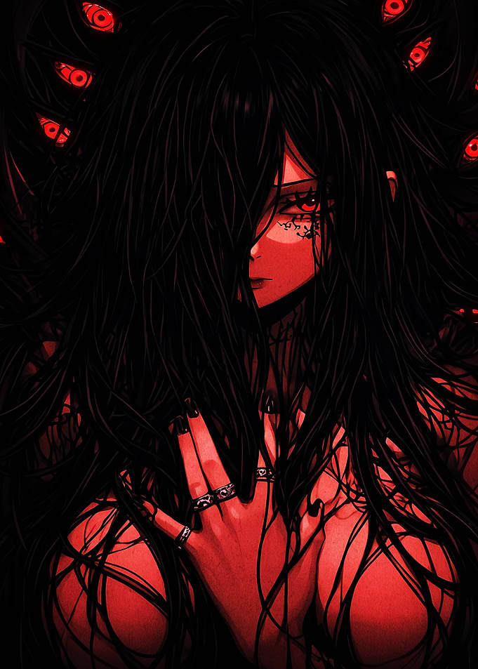 Dark Anime Girl with Red Eyes