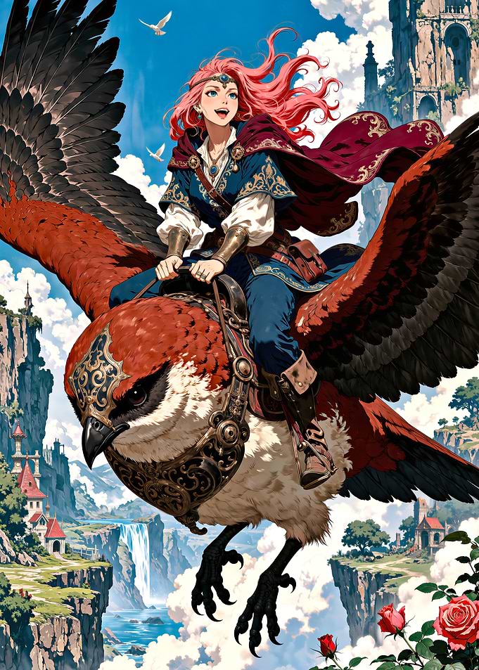 Adventurer Riding a Giant Bird