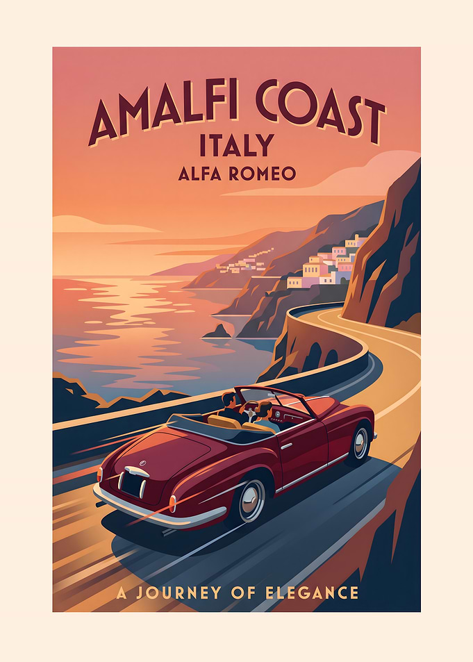 Vintage Amalfi Coast Alfa Romeo Poster