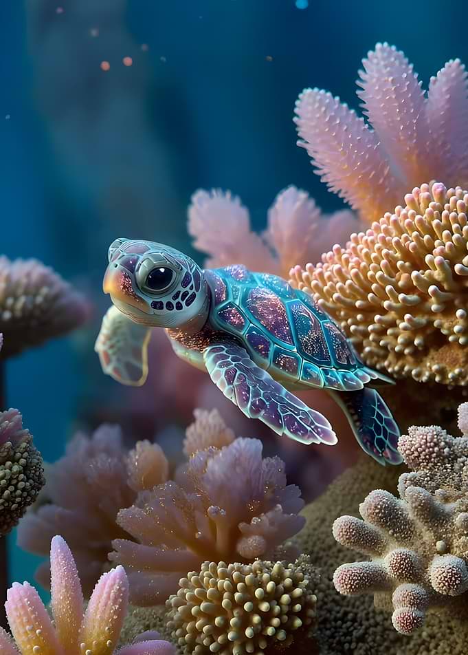 Cute Baby Sea Turtle Underwater