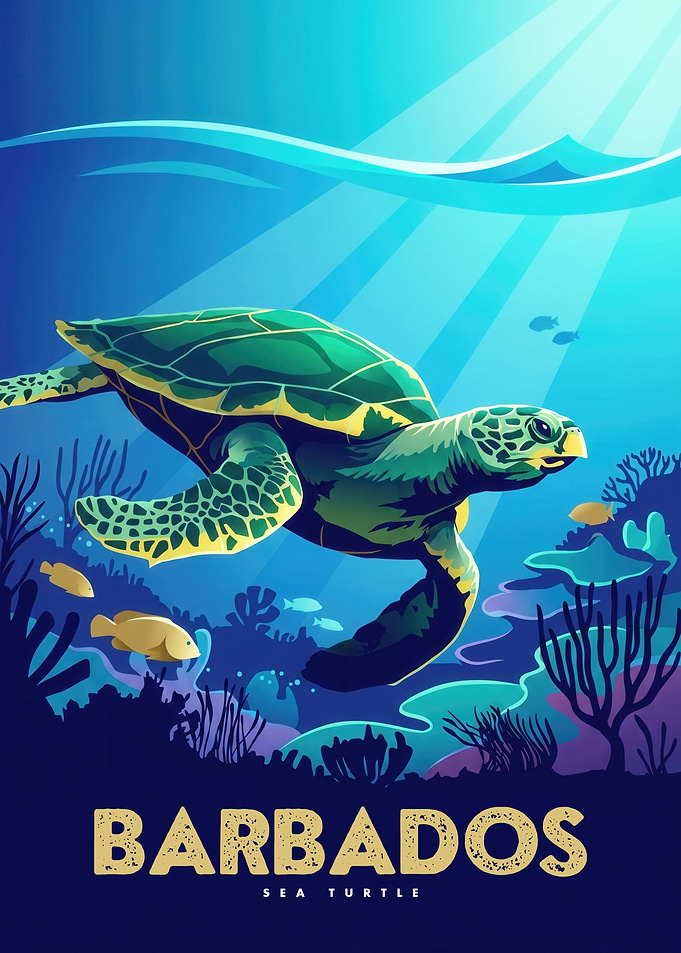 Barbados Sea Turtle Travel Poster