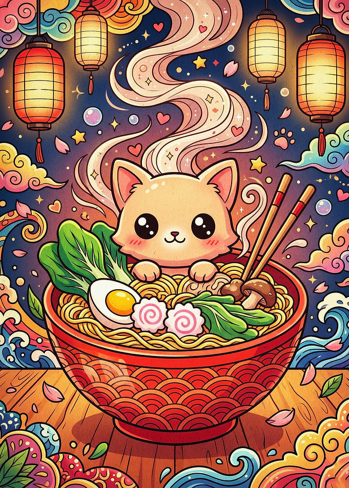 Cute Cat Ramen Anime Poster