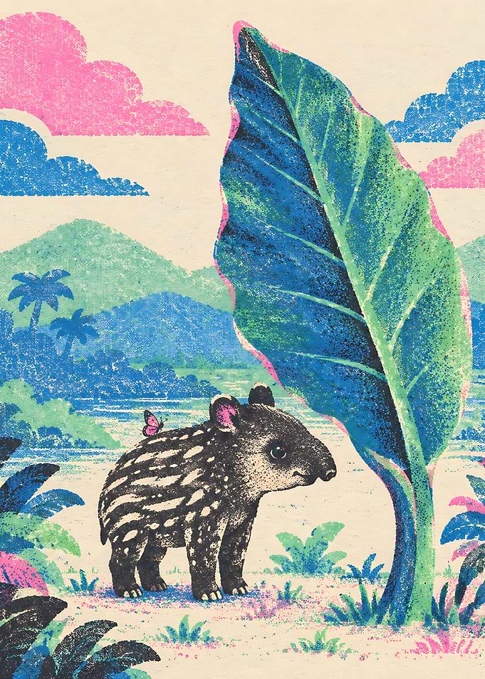 Cute Baby Tapir in Tropical Landscape