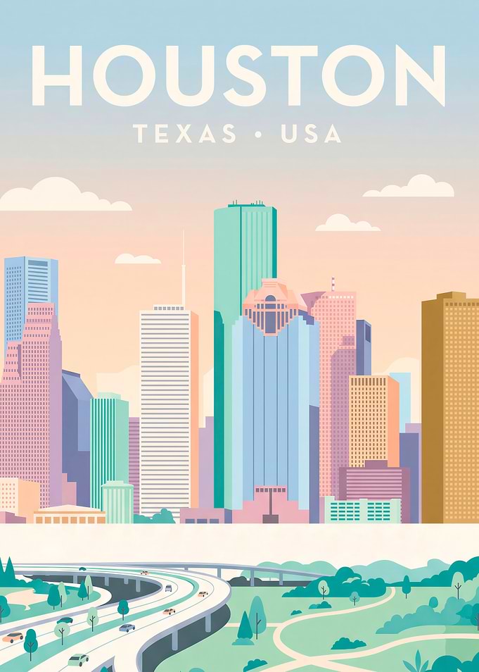 Houston Texas Skyline Travel Poster