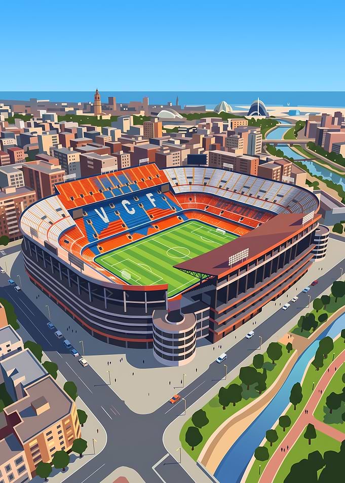 Mestalla Stadium Valencia Illustration