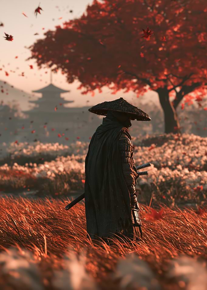 Lone Samurai in Autumn Field